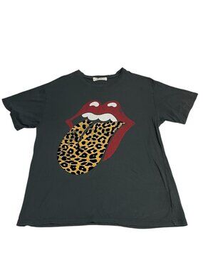 Daydreamer Free People Rolling Stones T Shirt S Black Leopard Tongue Y2K Rocker